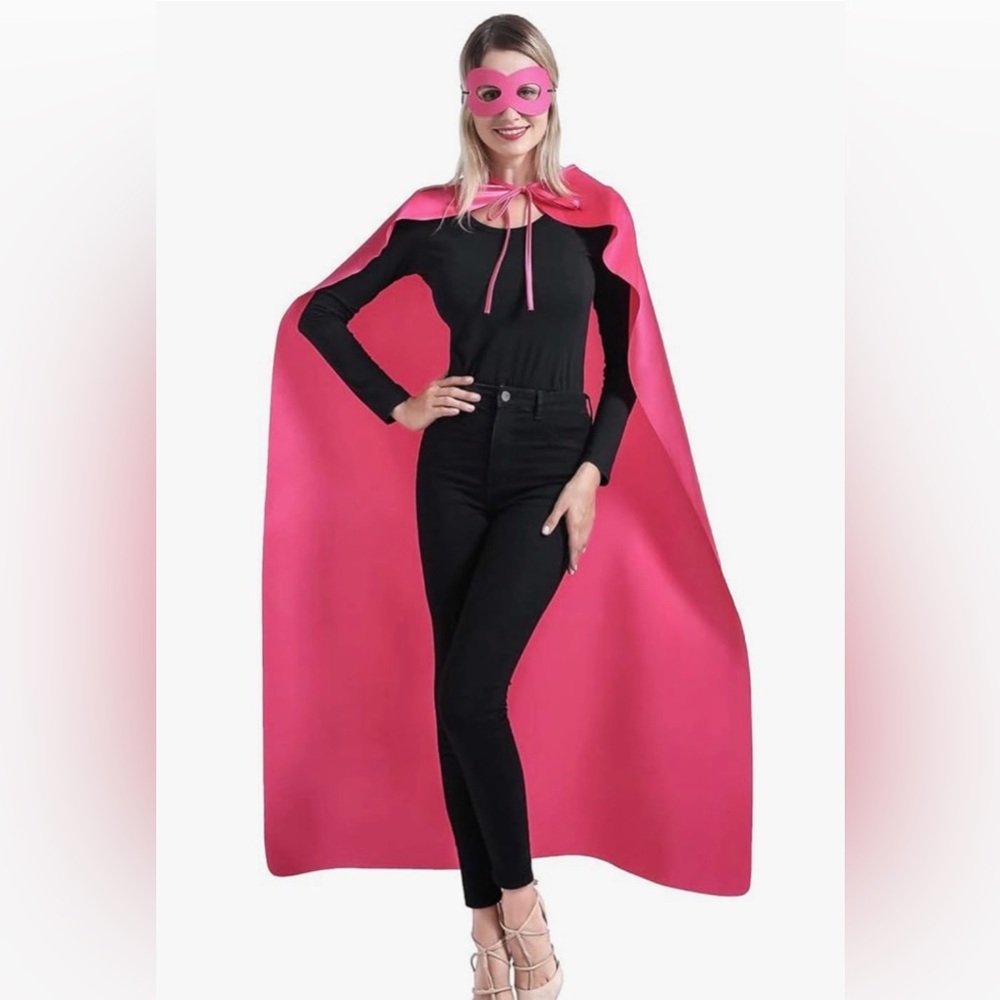Pink Cape and Mask for Dress Up, Superhero, Halloween, Vampire Costume